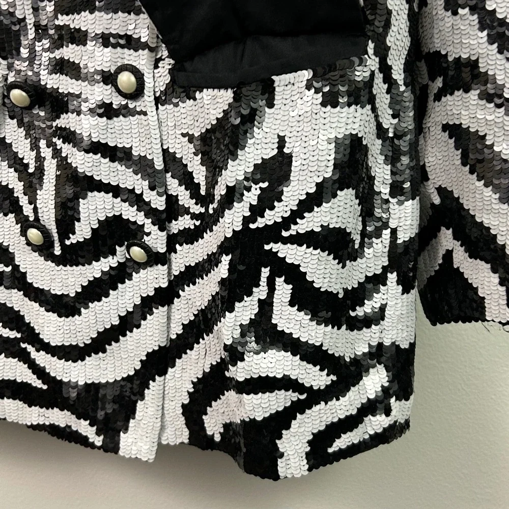 Vintage French Collizioni Zebra Silk  Sequin Double Breasted Blazer Womens Large